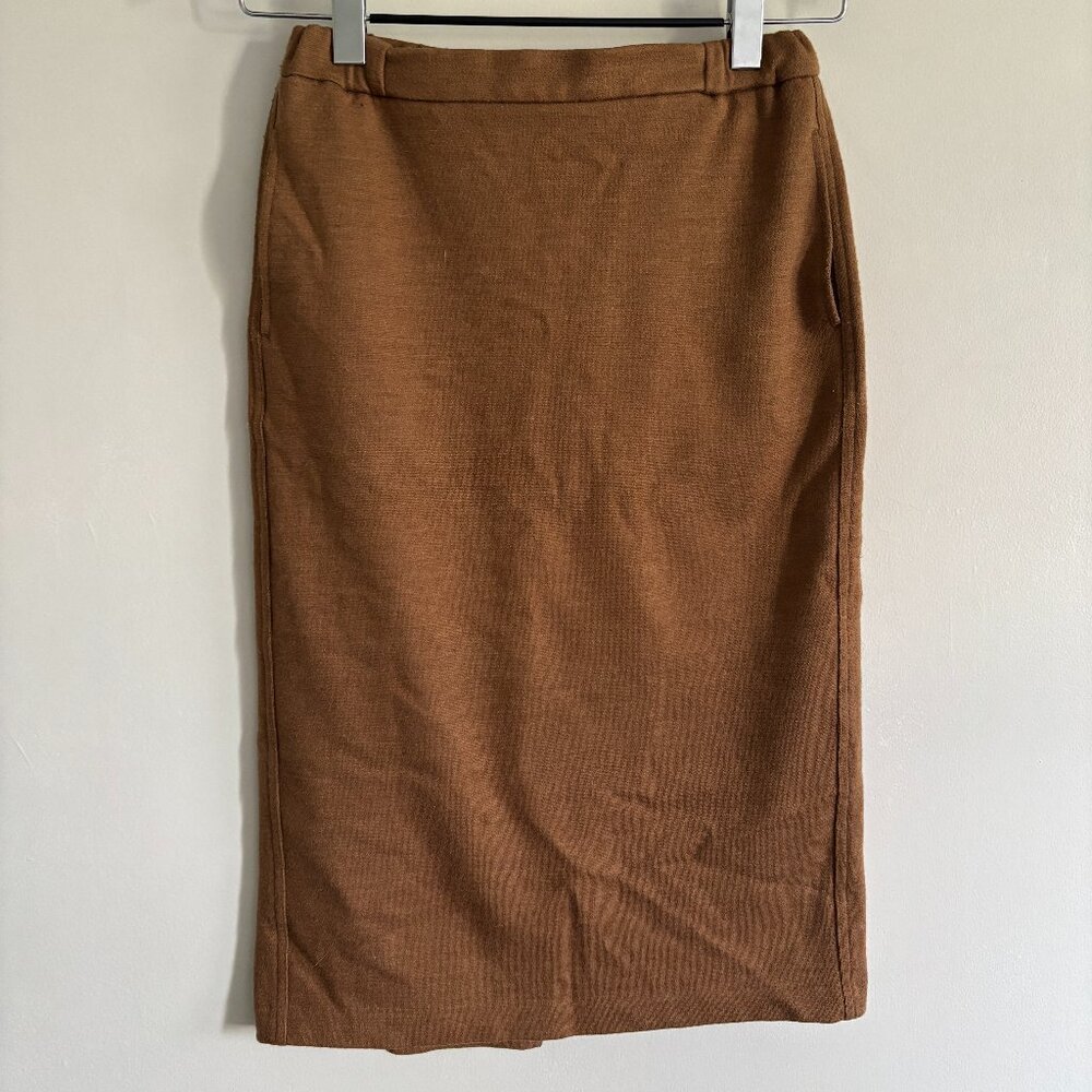 Uniqlo Brown Wool-Blend Elastic Waist Midi Skirt